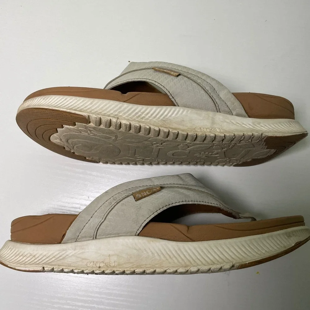 ONCAI Womens Orthotic Flip Flops Thong Platform Sandals Size 9 Tan/White